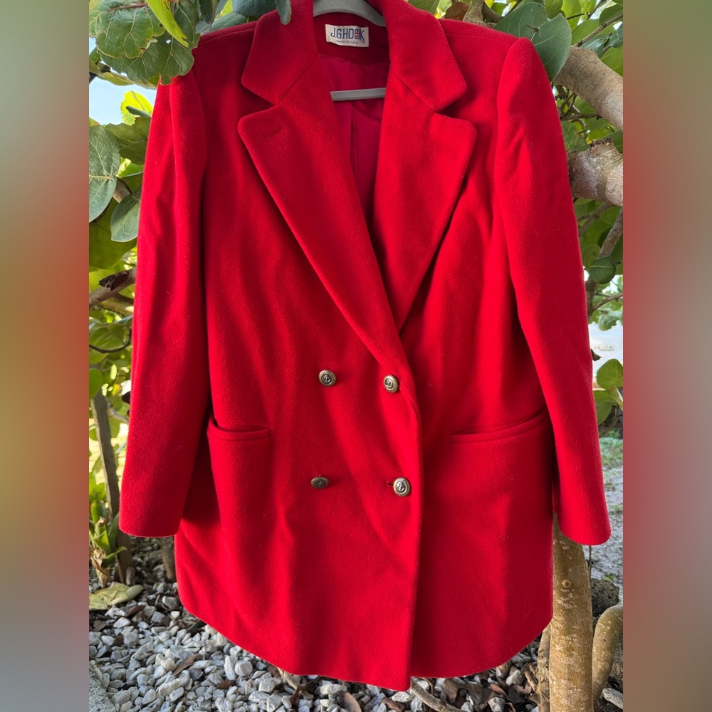 JG Hook Pea Coat 100% Wool True Red Vintage GORGEOUS